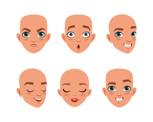 Face of cute child with different face expression set. Cute children characters creation, constructor for animation cartoon vector illustration