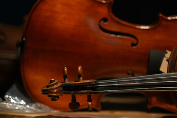 violin. workshop where violins are repaired. detail.