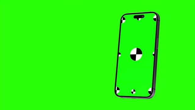 Smartphone with green screen and marks for tracking. Phone display with black key. Computer generated image. Easy customizable.