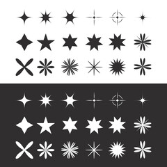 black and white snowflakes. Black and White Glitter decoration icon set shapes, star geometric glitter pattern. Memphis design retro elements. Retro funky graphic, vintage print element collection - s
