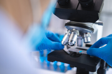 Health care researchers working in life science laboratory, medical science technology research work for test a vaccine, coronavirus covid-19 vaccine protection cure treatment