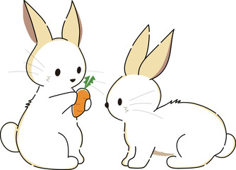 大きな耳をたててつぶらな瞳で可愛い表情をしているふわふわの可愛いうさぎ