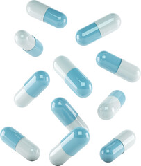 Medicine capsules falling