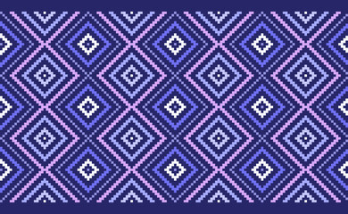 Geometric ethnic pattern, Vector embroidery background, Cross stitch traditional Morocco style, Purple and white pattern chevron thread, Design for textile, fabric, art, digital print, pillows