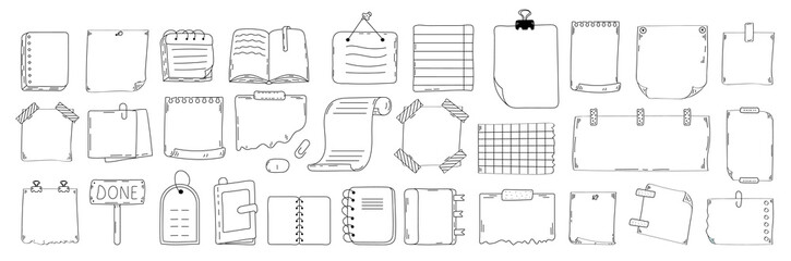 Paper empty sheet in doodle styke. Line stikers vector illustration for notes. To do list, memo pages. Doodle checklist set. Blank bullet journal sheets. © passionart