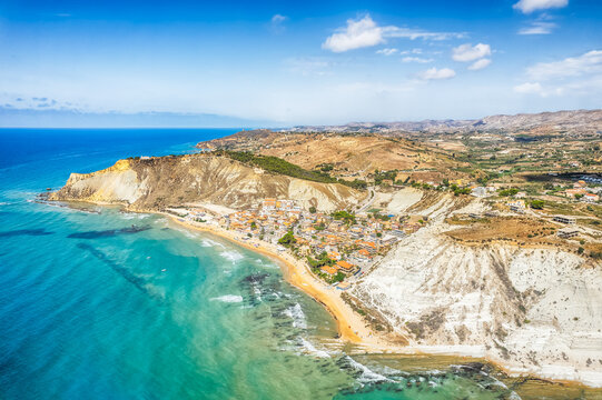 Aerial view with Rossello Beach, Sicily island, Italy
