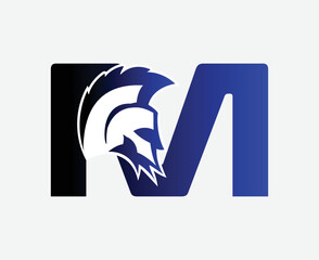 Letter M with Warrior Helmet Logo design, gym and fitness logo