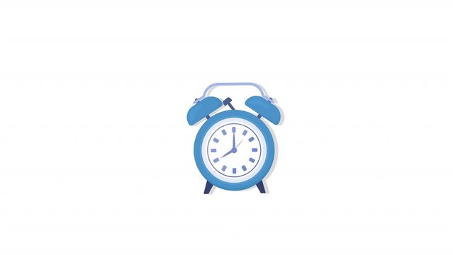 Animated alarm clock object. Traditional twin bell timepiece. Full sized flat item HD video footage with alpha channel. Color cartoon style illustration for motion graphic design and animation