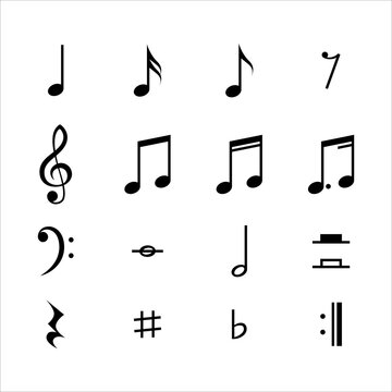 Musical notes icon set black color isolated on white background. Music notes vector