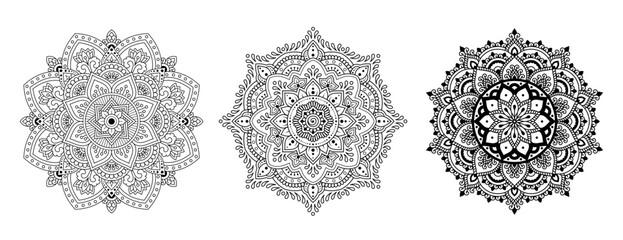 Mandala mehndi flower pattern for Henna drawing and tattoo, patterns, oriental logos Vector.