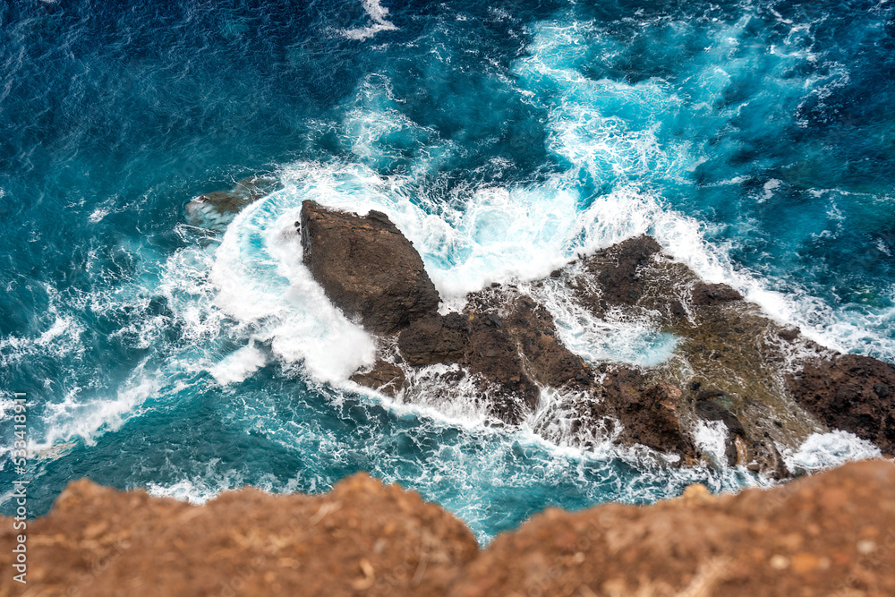 Sticker Rocks above the sea from Miradouro de Sao Lourenco in Madeira Island, Portugal