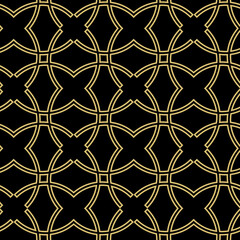 Seamless vector black and golden ornament in arabian style. Geometric abstract background. Grill with pattern for wallpapers and backgrounds