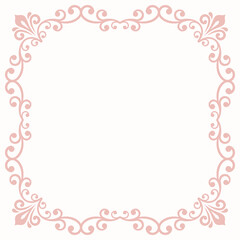 Classic vector vintage pink square frame with arabesques and orient elements. Abstract ornament with place for text. Vintage pattern
