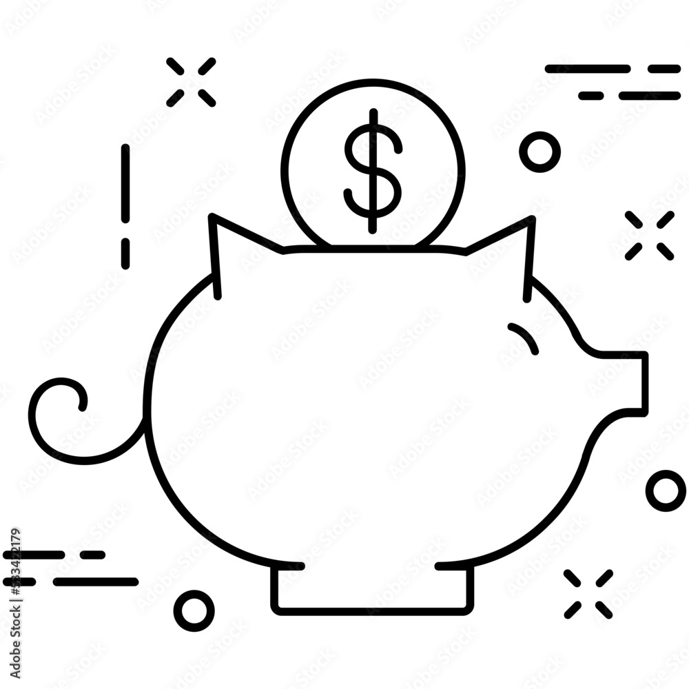 Sticker piggy bank line vector icon