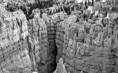 Aerial view of Bryce Canyon at summer sunset. Overlook of black and white colorful hoodoos red rock formations in Bryce Canyon National Park, Utah - USA.