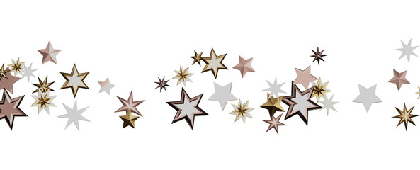 Banner with golden decoration. Festive border with falling glitter dust and stars.