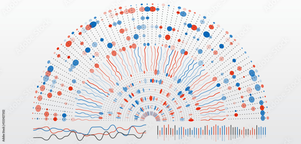 Poster Structuring the flow of information. Data analytics concept. Sorting a large amount of data on a dark background. Big data visualization. Futuristic network or business analytics.