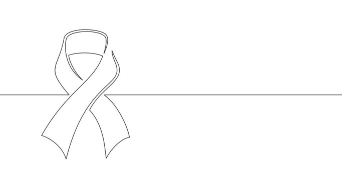 Animation of an image drawn with a continuous line. Breast cancer awareness ribbon.