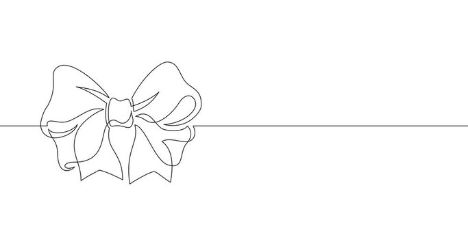 Animation of an image drawn with a continuous line. Decorative ribbon bow.