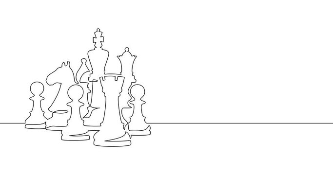 Animation of an image drawn with a continuous line. Chess piece.