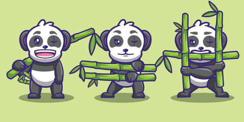 cute panda character with bamboo bundle and adorable © Amrvv435