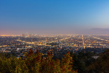 Obraz premium Night high angle view of the Los Angeles downtown
