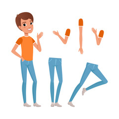 Full length portrait of smiling boy, legs and arms set. Cute boy character creation, constructor for animation cartoon vector illustration