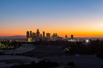 Naklejka premium Night high angle view of the Los Angeles Downtown