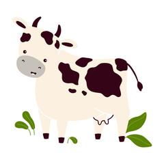 Cute cow animal with leaves