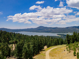 Sunny aerial view of the Big bear lake