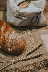 freshly baked bread on a wooden background