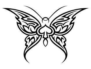Tattoo, tribal style butterfly illustration. Tattoo style logo design concept. Isolated on white background.
