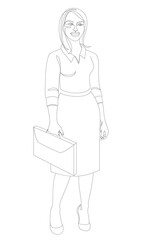 Silhouettes of a girl are standing in a modern single line style. Business woman with documents. Continuous line, aesthetic design outline, posters, stickers, logo. Vector illustration.