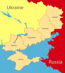Donetsk, Lugansk, Zaporozhye, Kherson regions and the Republic of Crimea on the map