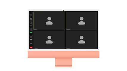 Video conference user interface, Four users. Video conference calls window overlay on desktop, video chat UI elements, webinar, online meeting. Vector illustration