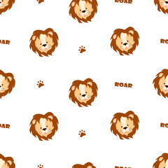 Seamless pattern lion cute cartoon, vector illustration of an African animal. Background for printing textures, clothes or packaging for children.