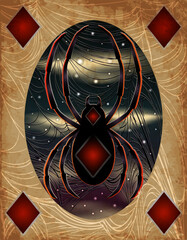 Casino Halloween poker card,  spider diamonds, vector illustration
