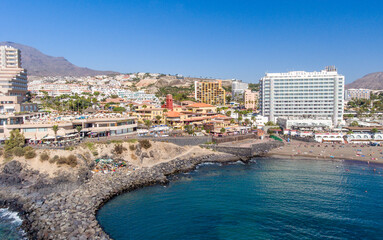 Playa del Bobo and Costa Adeje coastline in Tenerife, Canary Islands.