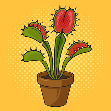 Venus flytrap flower pinup pop art retro raster illustration. Comic book style imitation.