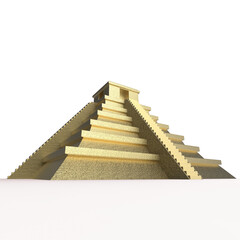 Precious golden metal Mexican Mayan Aztec Pyramid, high quality 3d render isolated on transparent.