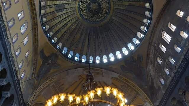 Turkish Mosque ceiling inside. Beautiful interior of a Turkish mosque. mosque lighting