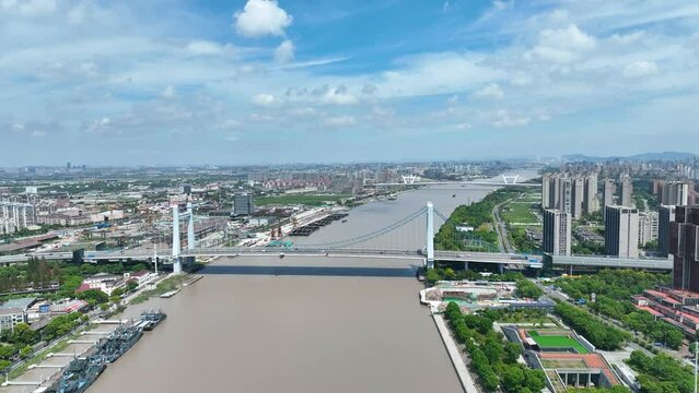 Aerial view of Ningbo financial district, Zhejiang, China.	
