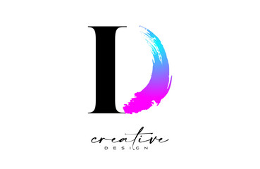 Brush Stroke Letter D logo desgn with Artistic Colorful Blue Purple Paintbrush Stroke Vector