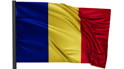 Chad national flag, waved on wind, PNG with transparency