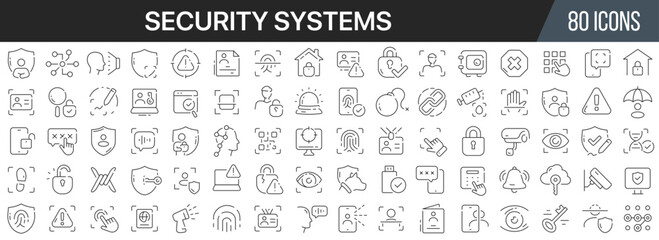Security systems line icons collection. Big UI icon set in a flat design. Thin outline icons pack. Vector illustration EPS10