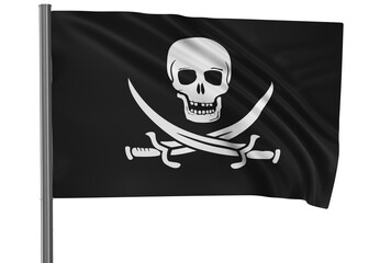 Pirate flag, waved on wind, PNG with transparency