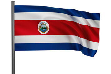 Costa Rica national flag, waved on wind, PNG with transparency