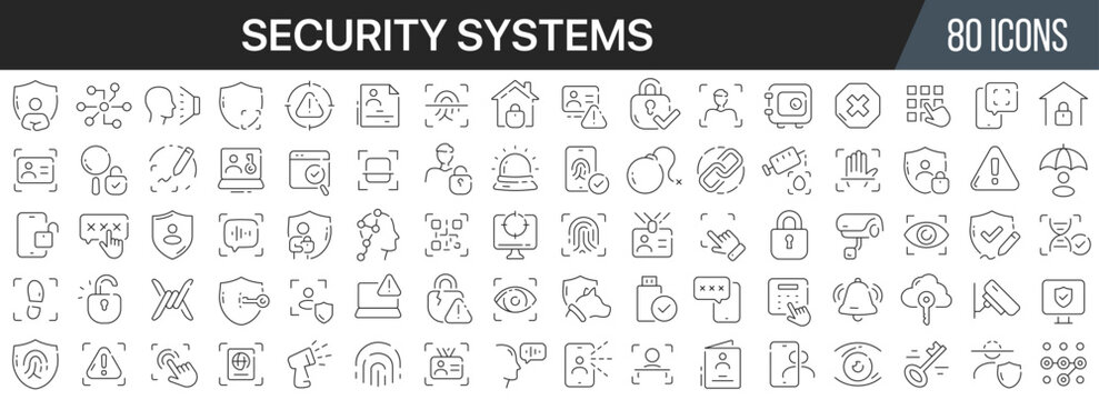 Security Systems Line Icons Collection. Big UI Icon Set In A Flat Design. Thin Outline Icons Pack. Vector Illustration EPS10