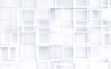 Fondo de cubos blancos. Ilustración 3d. Diseño geométrico abstracto con estructura de cubos © C.Castilla