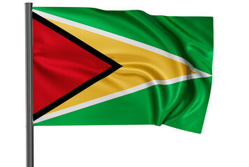 Guyana national flag, waved on wind, PNG with transparency